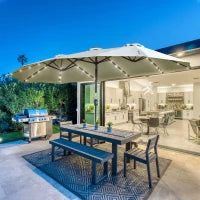 Ombrellone con LED Solari 4.5m, Ombrellone Doppio da Giardino, Ombrellone da Terrazza Ovale, Grigio Chiaro e Nero