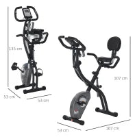 Cyclette Pieghevole con Schienale, Bande Elastiche e 8 Livelli di Resistenza Regolabile, Cyclette da Casa Silenziosa con Display LCD, Sensore di Frequenza Cardiaca, Porta Cellulare e Ruote