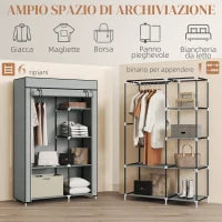 Armadio Guardaroba Portatile Tessuto non Tessuto con 6 Ripiani Aperti e un Appendino, 103x43x162.5 cm, Grigio
