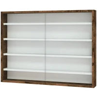 Bacheca Portaoggetti a 4 Ripiani Regolabili, Vetrina a Muro in Vetro e Legno, 80x9.5x60 cm, Marrone