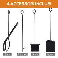 Portalegna da Interno ed Esterno in Acciaio con 4 Attrezzi Inclusi, Capacità 100kg 46x30x76cm Nero