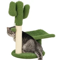 Albero per Gatti a forma di Cactus con Tiragraffi e Pallina da Gioco, 35x31x55.5 cm, Verde e Bianco
