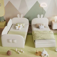 Divano letto per bambini a coniglio, 2 Letti Singoli, Struttura Imbottita, senza Materasso, 90x200 cm & 180x200 cm, Beige