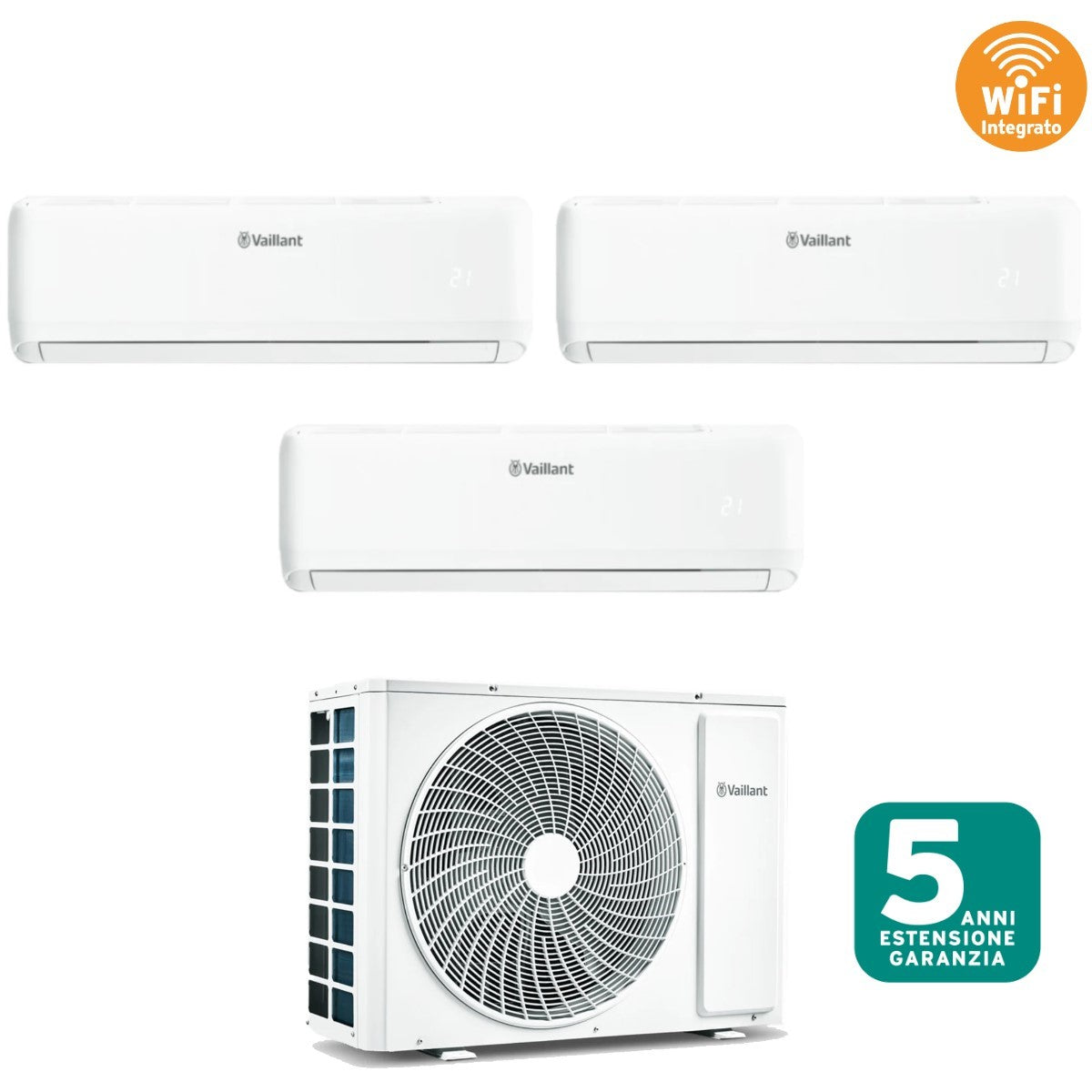 Climatizzatore Condizionatore Vaillant Trial Split Inverter serie CLIMAVAIR PRO 9+9+12 con VAM1-070A3NO R-32 Wi-Fi Integrato 9000+9000+12000