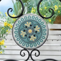 Set da Giardino 3 Pezzi con Mosaico, Tavolino e 2 Sedie Pieghevoli, Verde