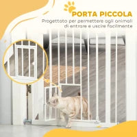 Cancellino per Cani con Porta Piccola, Montaggio a Pressione e Chiusura Automatica, 74-80x76.2cm, Bianco