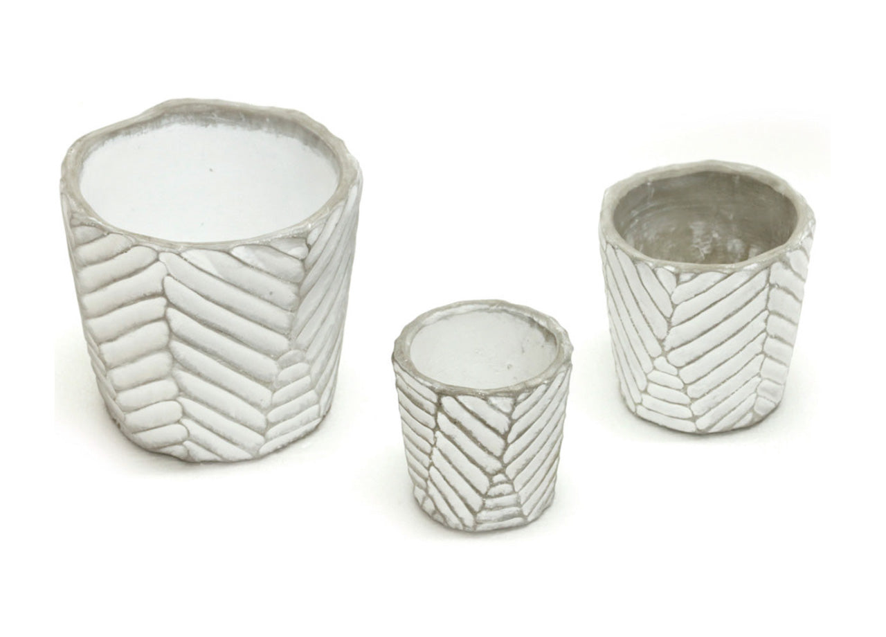 Set 3 Vaso Decorativo Moderno Per Fiori In Cemento Design Modello Leaf
