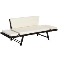 Divano 2 Posti con Braccioli Estensibili da Giardino Rattan 129x63x67cm Bianco, Marrone