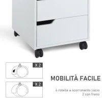 Cassettiera da Ufficio a 3 Cassetti con Maniglie a Scomparsa, in Legno e Metallo, 40x50x57.5 cm, Bianco
