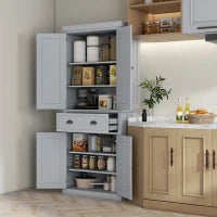 Credenza da Cucina Buffet con Ripiani Regolabili, 4 Porte e Grande Cassett,o 76,2 x 40,2 x 183 cm, Grigio