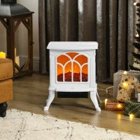 Camino Elettrico da Terra 750/1500 W con 2 Livelli di Potenza, Effetto Fiamma, Area di Copertura 15-20 m² Bianco