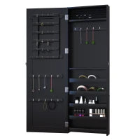 Armadio Portagioie Mutifunzionale con Design Contemporaneo da Parete con Specchio 37L x 10l x 112H cm Nero