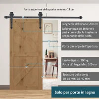 Kit Binario per Porta Scorrevole Singola Stile Rustico in Acciaio al Carbonio, Marrone