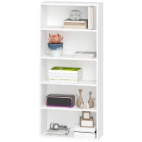 Mobile Libreria a 5 Ripiani con 3 Scaffali Flessibili, in Legno, 60x24x133.5 cm, Bianco