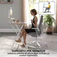 Scrivania Pieghevole con Ripiano per Monitor, 81.5x62x86.5 cm, Legno e Bianco