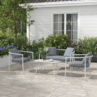 Set da Giardino in Rattan da 4 Pezzi, Funzione Dondolo, Cuscini per Sedute, Polirattan, Struttura in Metallo, Grigio