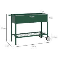 Fioriera da Esterno con Mensola Inferiore Portautensili, in Metallo, 109x44x80 cm, Verde