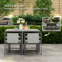 Set Mobili da Giardino con Tavolo da Pranzo, 4 Sedie da Esterno e 4 Sgabelli Poggiapiedi, Grigio