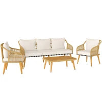 Set da Giardino 4 Pezzi con Divano 3 Posti, 2 Poltrone e Tavolino Basso in Rattan PE e Acciaio Multicolore