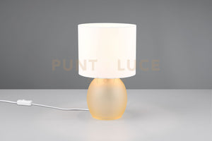 VELA LAMPADA DA TAVOLO BASE VETRO AMBRA CON PARALUME BIANCO H. 29CM 1 LUCE ATTACCO E14