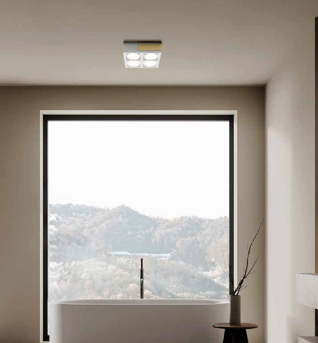 VELIA lampada a soffitto 4 luci attacco GX53 ottone 21,8cm h.5,5cm in gesso e alluminio