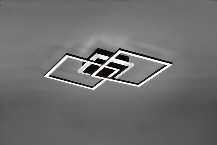 VENIDA PLAFONIERA LED 25W 3000lm, 3000K DOPPIO QUADRATO NERO OPACO CON LUCE CENTRALE REGOLAZIONE INTENSITA' INTERRUTTORE L.58CM