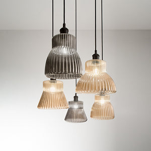 Vetro soffiato millerighe specchiato fumé attacco E27  per collezione Head d.19cm