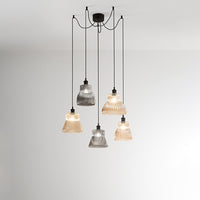 Vetro soffiato millerighe specchiato fumé attacco E27  per collezione Head d.19cm