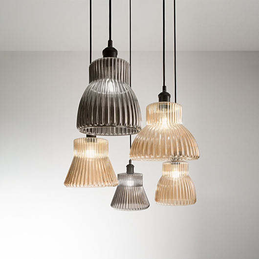 Vetro soffiato millerighe specchiato fumé attacco E27  per collezione Head d.25cm