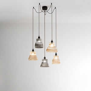 Vetro soffiato millerighe specchiato fumé attacco E27  per collezione Head d.25cm