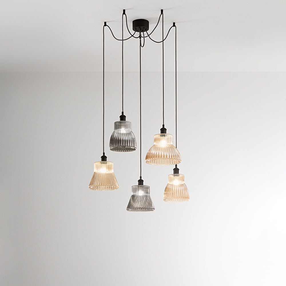 Vetro soffiato millerighe specchiato fumé attacco E27  per collezione Head d.22cm