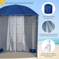 Ombrellone da Spiaggia con Tenda Integrata, in Metallo e Poliestere, Ø220x220 cm, Blu
