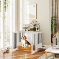 Gabbia per cani, tavolino, ciotole rimovibili girevoli a 360°, 2 porte per cani di taglia media 80x55x71,5cm bianco