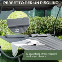 Lettino Matrimoniale 2 Posti Parasole Regolabile da Esterno e Giardino 200x175x134cm Grigio