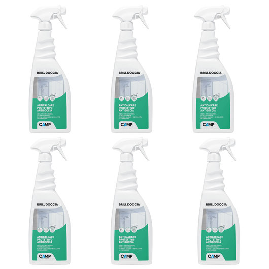 Kit 6 pezzi brill doccia anticalcare protettivo per vetri e ceramiche 750 ml