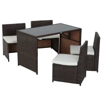 Set Mobili da Giardino in Rattan 5pz Tavolo Pranzo 4 Sedie con Cuscini