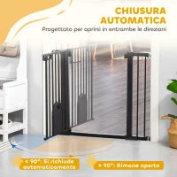 Cancellino per Cani Regolabile con Porta Piccola e Chiusura Automatica, 75-103x76cm, Nero