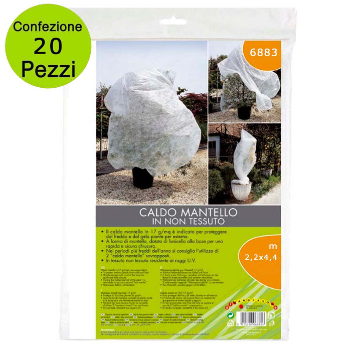 Multipack 20 pz telo protettivo per piante e fiori grandi caldo mantello in tnt 17g/mq misura 2,2 x 4,4 metri