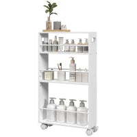 Carrello per Cucina e Bagno Salvaspazio a 3 Livelli con Barre Laterali e Ruote con Freni, 45x15x80 cm, Bianco