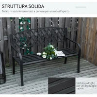 Panchina da Esterno 2 Posti con Braccioli in Acciaio e Ghisa, 128x58.5x89cm, Nero