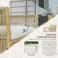 Set da Giardino in Rattan da 4 Pezzi con 2 Poltroncine, Divano e Tavolino da Caffè, Naturale e Nero