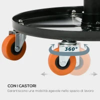 Sgabello da Officina con Ruote e Porta Attrezzi, Altezza Regolabile e Girevole, Ø40x25-48cm, Nero