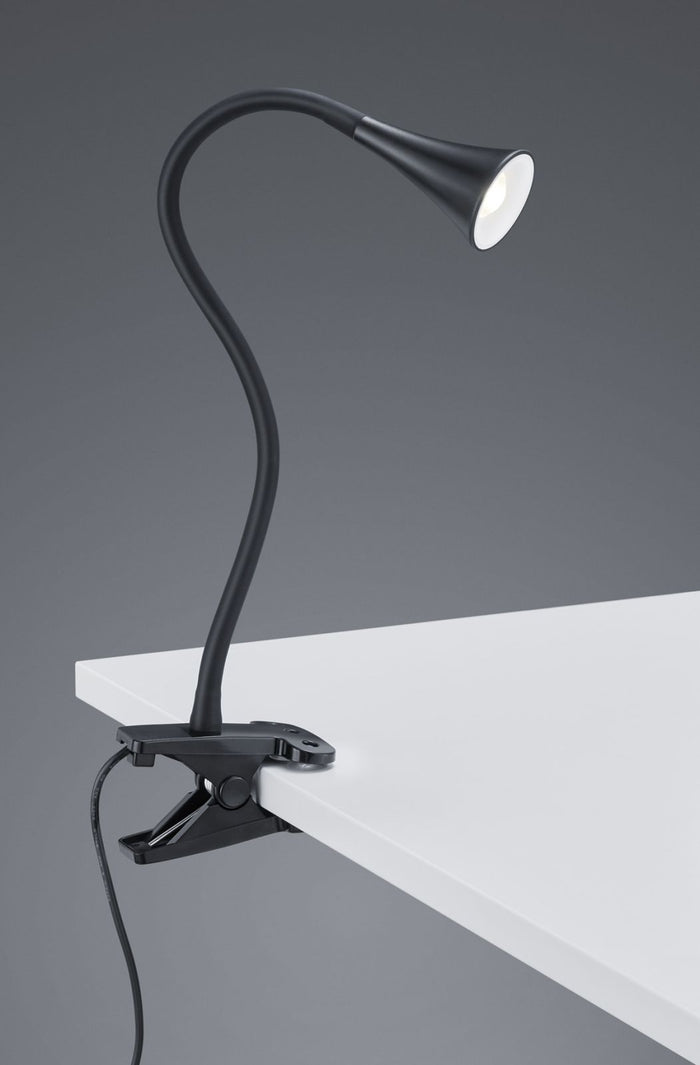 VIPER LAMPADA DA STUDIO LED 3W 400lm, 3000K FLESSIBILE CON PINZA NERA H. 35CM