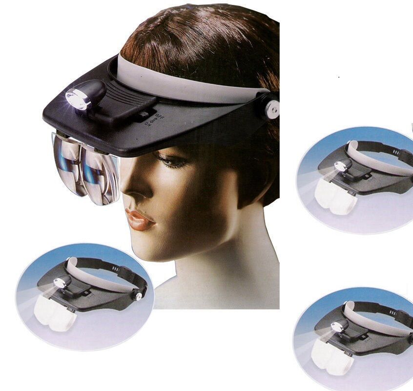 VISIERA OCCHIALI LENTE LENTI INGRANDIMENTO CON LED TORCIA TESTA FRONTALE