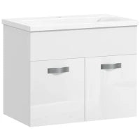 kleankin Mobile Bagno Sospeso con Lavabo, Armadietto a 2 Ante con Cerniere Ammortizzate, 61x40x50cm, Bianco Lucido
