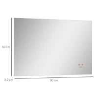 kleankin Specchio Bagno con Luce LED, Sistema Anti-Appannamento e Tasti Touch, 90x60cm, Argento