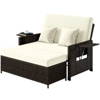 Divanetto da Giardino Componibile con Panca, Mobili da Giardino in Rattan Marrone, Set 2 Pezzi Salvaspazio