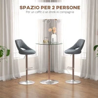 Tavolo Alto da Bar Moderno Rotondo con Base in Acciaio e Piano in Vetro, Ø70x102cm, Trasparente