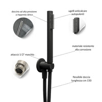 Kit doccia con soffione tondo nero doccetta e presa acqua con flessibile in pvc per il bagno *** confezione 1