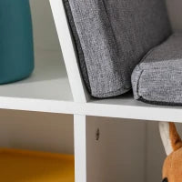 2 in 1 Scaffale per Bambini Scaffale + Sgabello con Cuscino 103 cm x 30 cm x 62 cm Bianco + Grigio